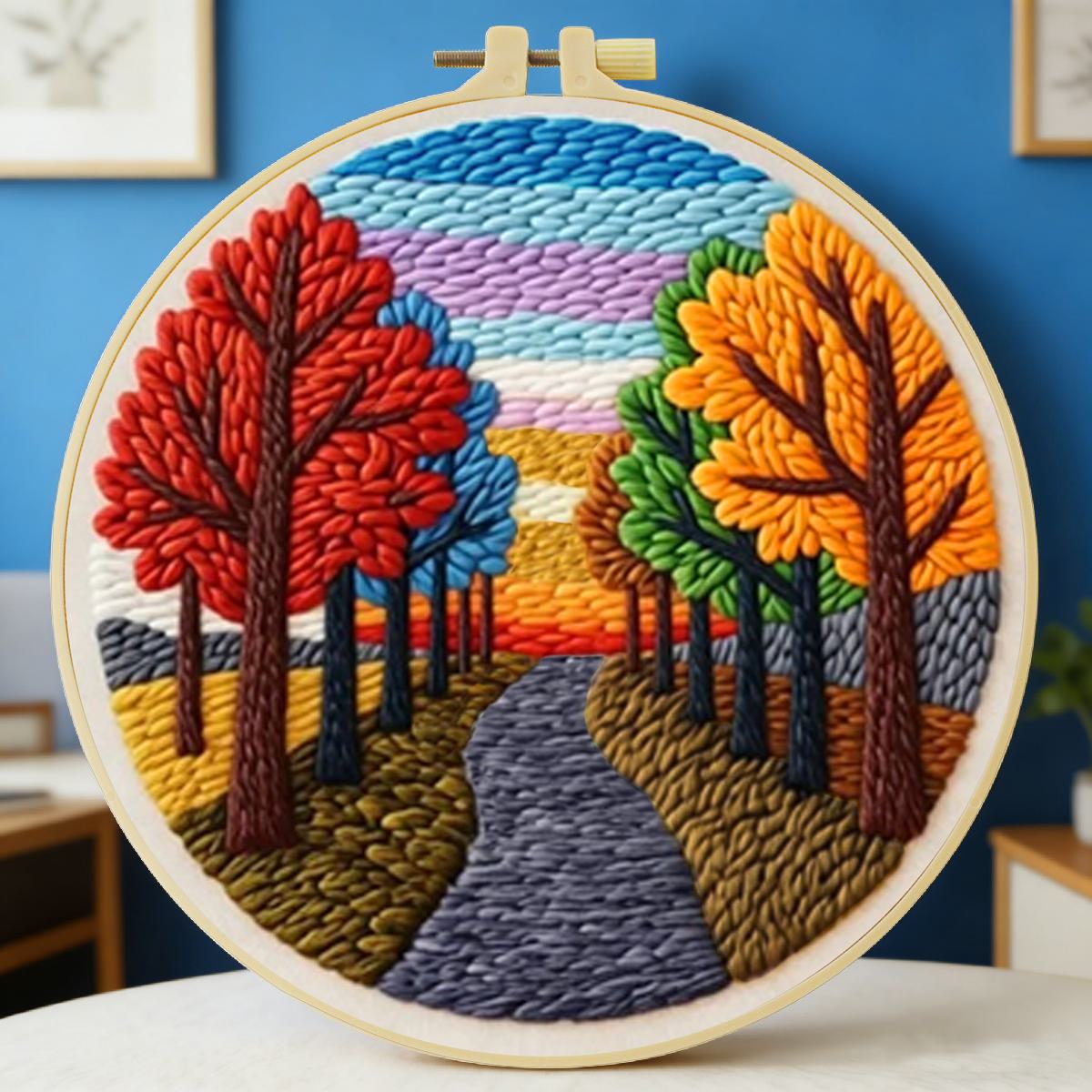 Is Sewing Textile Art - 20X20CM/7.87inch Scenery Punch Needle Embroidery Set
