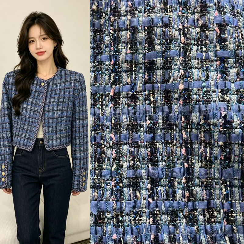 Blue Yarn-dyed Heavy Industry  - Sewing Tweed Fabric 评论和价格