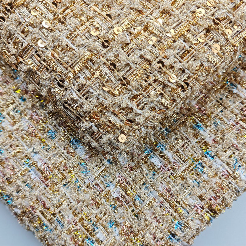 Gold Wire and Sequin Yarn-Dyed - Sewing Tweed Fabric 评论和价格