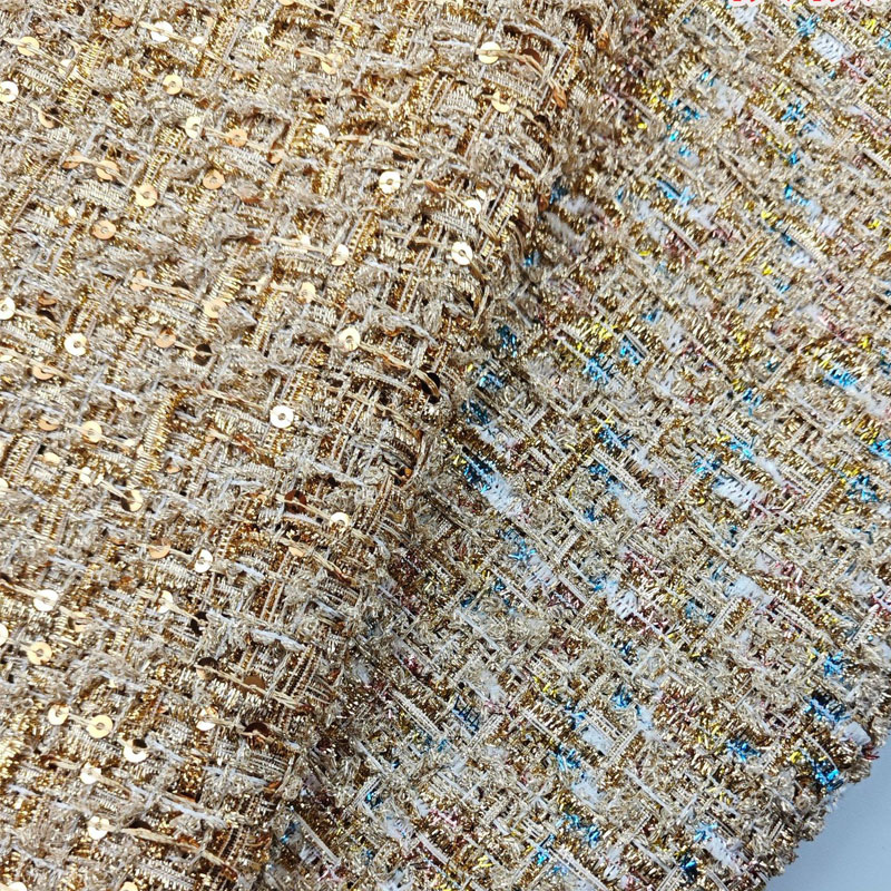 Gold Wire and Sequin Yarn-Dyed - Sewing Tweed Fabric 评论和价格