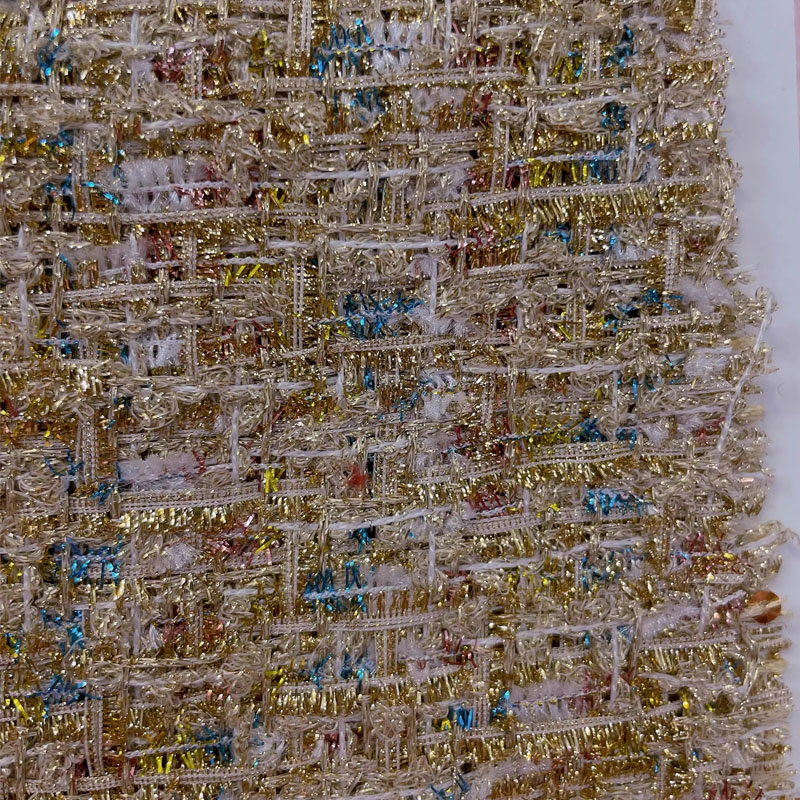 Gold Wire and Sequin Yarn-Dyed - Sewing Tweed Fabric 评论和价格