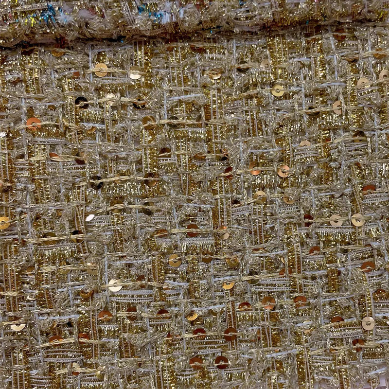 Gold Wire and Sequin Yarn-Dyed - Sewing Tweed Fabric 评论和价格