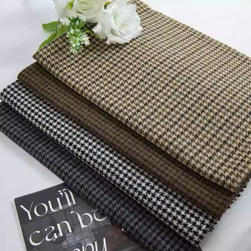 Light Coffee Small Houndstooth - Sewing Tweed Fabric 评论和价格
